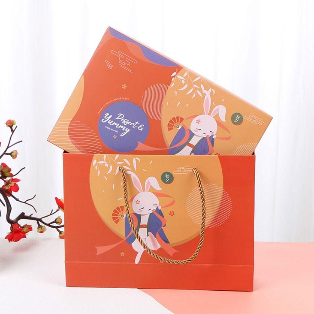 

Cartoon Mid-Autumn Moon Cake Packaging Box 6/8 Grids Rabbit Handbag Egg Yolk Crisp Box Kids Gifts Style 1