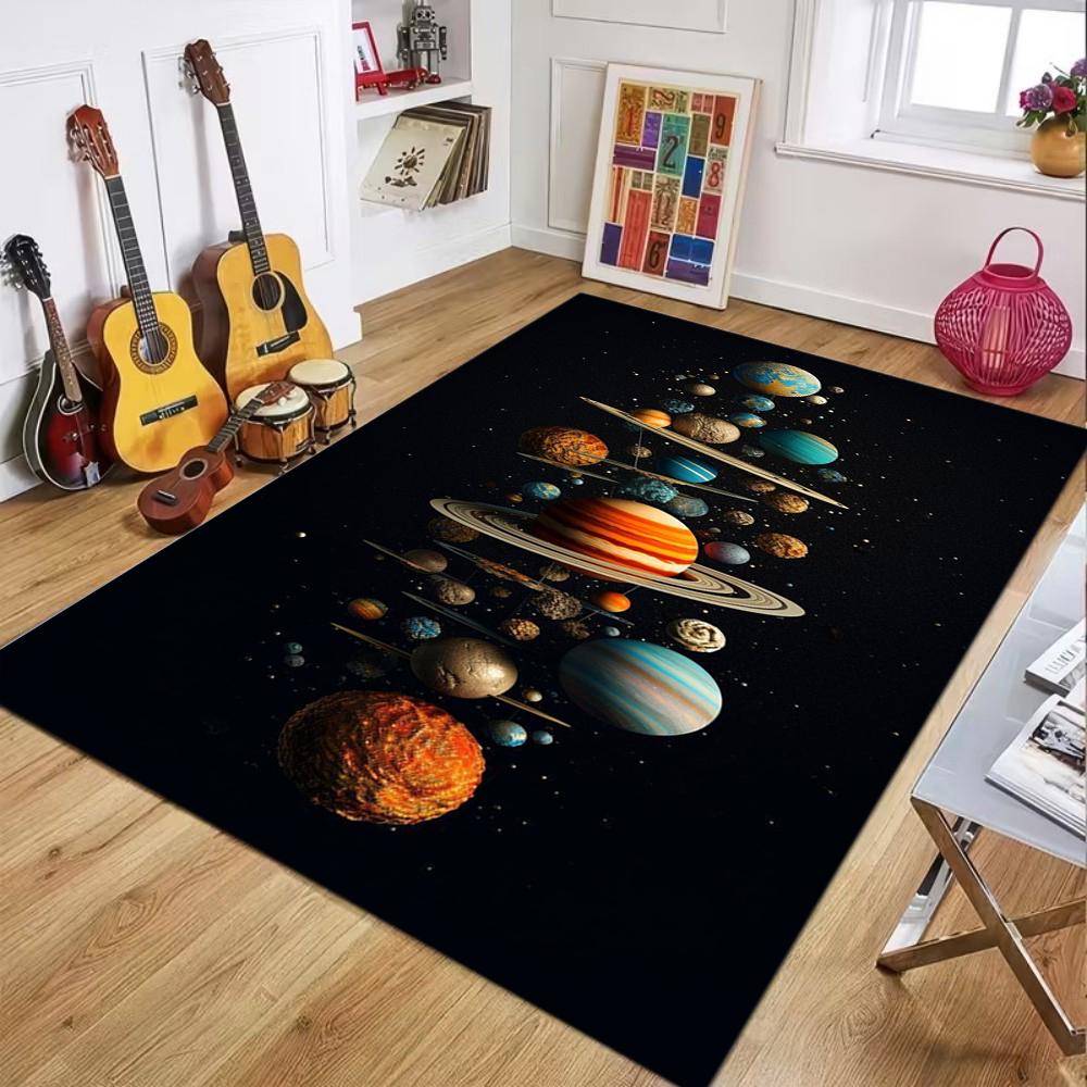 

Black Background Planets with Orbits Universe Pattern Carpet Space Decor Non-Slip Soft Mat for Living Room Bedroom 40cm x 60cm