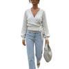 Womens V-Neck Tie-Up Irregular Knit Top - Perfect Spring/Autumn Layer