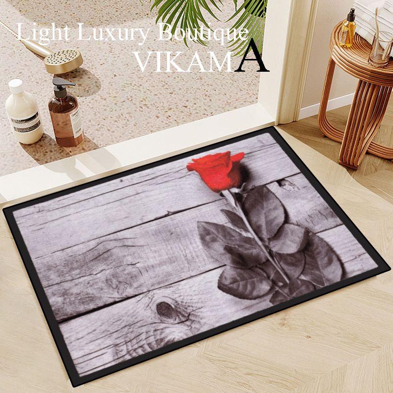 Wood Grain Flowers Crystal Velvet Floor Mat Entry Door Mat Foot Mat Valentine's Day Flower Home Decoration Small Carpet