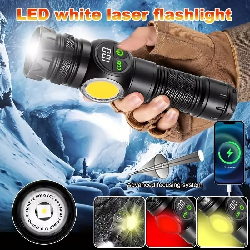 6800mAh LED multifunctional rechargeable flashlight with adjustable focus nine speed COB with red light for outdoor camping, hunting equipment