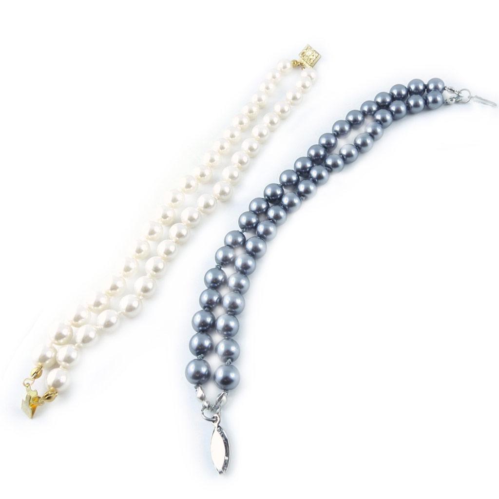 Les Trésors De Lily [L2665] - 2 Ivory Gray 'Perla' Bracelets (8 Mm)