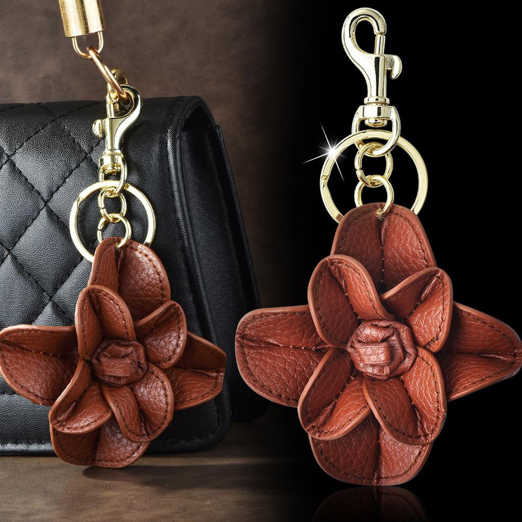 Eleganter Kaffee-/Schwarzer Ton PU-Leder Blumen-Schlüsselanhänger Stilvoller Schlüsselanhänger mit stabilem Metallring für stilvolle Männer und Frauen