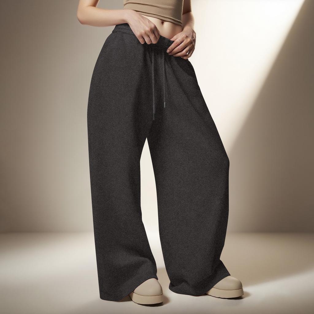 Women's Wool Wide-Leg Sweatpants Winter Warm Straight-Cut Sports Pants With Pockets