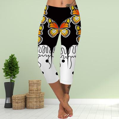 Broeken Zomer Korte Leggings Cropped Skinny Broeken Grote Maten Leggings Dames Slimme 3D Witte Vlinderprint Broeken