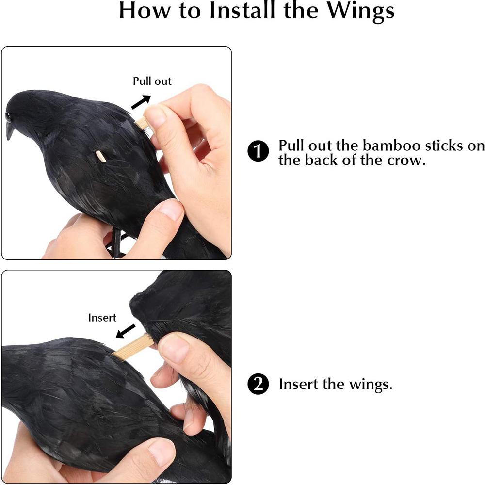 5Pcs Halloween Crow Decorations Realistic Handmade Feather For Home Decorations