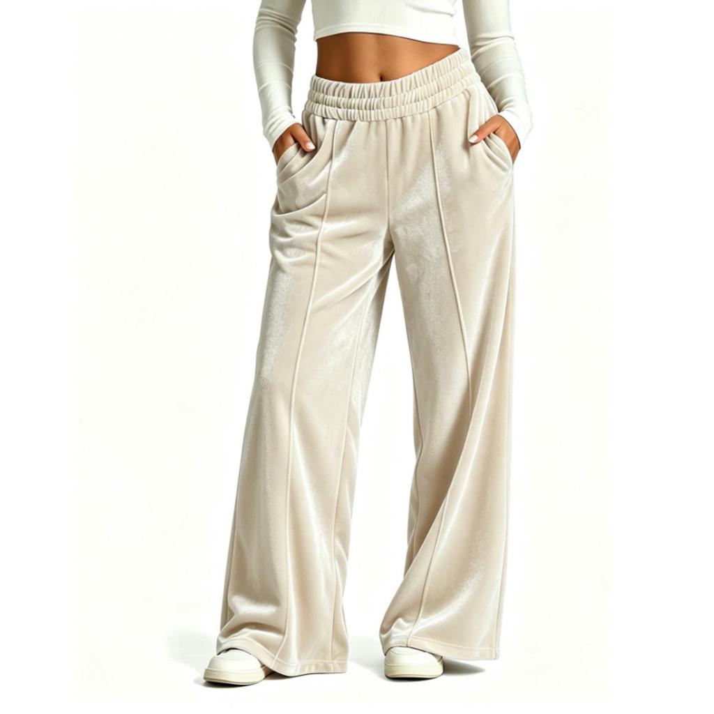 Women's Velvet Wide Leg Pants Casual Drapey Trousers for Fall Winter