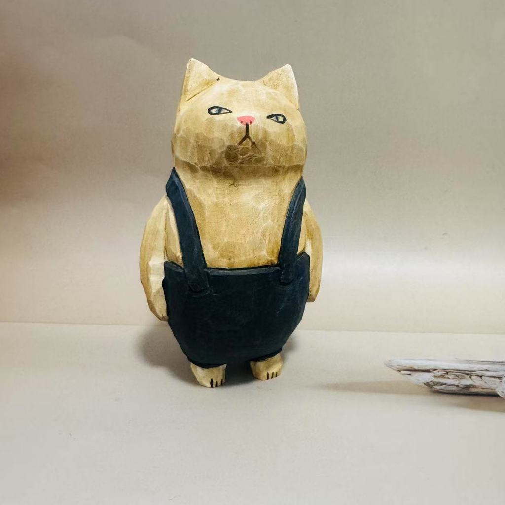 Wooden Cat Figurine Craft Gift For Home Office Decor Collectors Gift