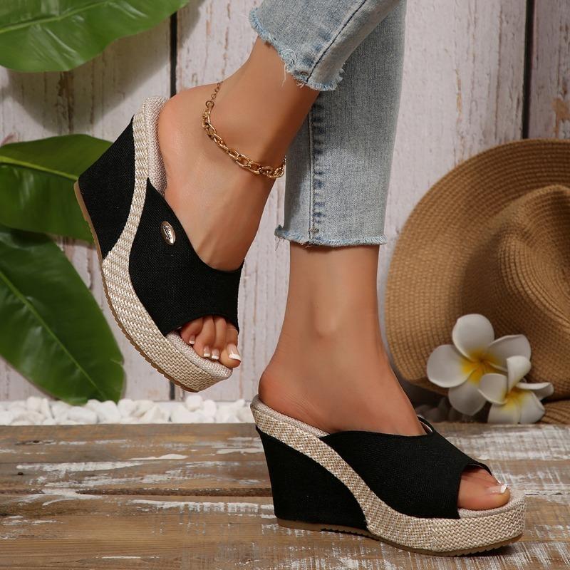 

Fashion Ladies Shoes 2025 Open Toe Women s Slippers Fashion Outdoor Casual Summer New Plus Size Comfortable Best Seller Wedge Slippers 36 чорний