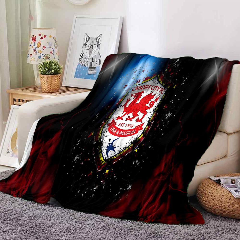 Football Club Cardiff Flannel Blanket, Soft Polyester, Modern Design, All-Season for Camping, Travel, Gifts for holidays or birthdays