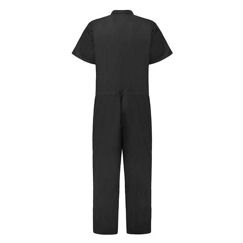 Tuta da Lavoro Estiva da Uomo con Zip - Manica Corta, Colore Unito, Design con Bavero