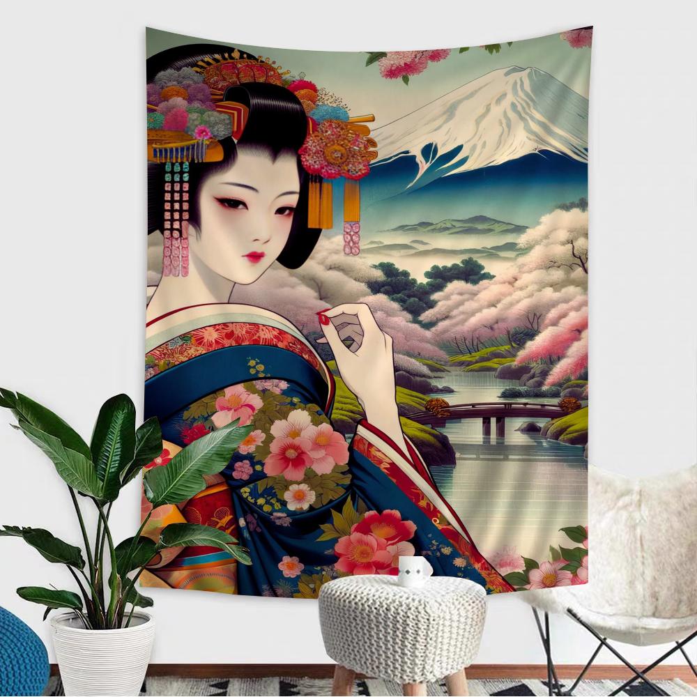 Japanese Geisha Hanging Bohemian Tapestry Hanging Tarot Hippie Wall Rugs Dorm Home Decor