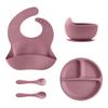 5-piece Baby Silicone Feeding Set, Round Dinner Plate Suction Cup Bowl, Children's Waterproof Bib, Children's Tableware Straw Cup