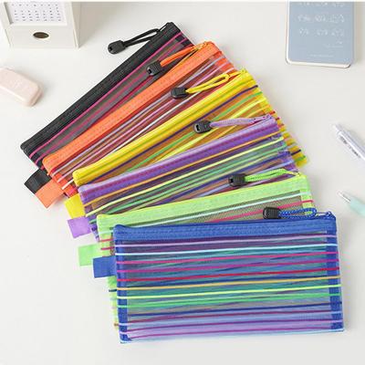 Colorful Mesh Zipper Pouch Bags Transparent Pencil Case Makeup Cosmetic Storage Bag Travel Organizer Stationery Office School