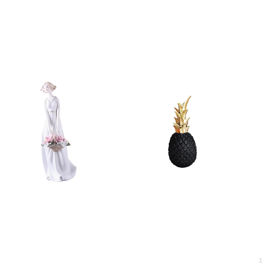 Porcelain Lady And Pineapple Sculpture Fusion Modern Nordic Girl Figurine with Decorative Fruit