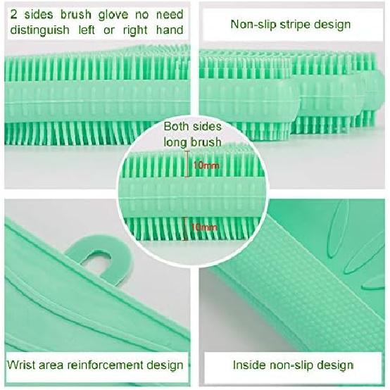 Dishwashing Gloves Silicone Reusable 2 sided Foaming Heat Resistant Scrubber for Kitchen 1 Pair