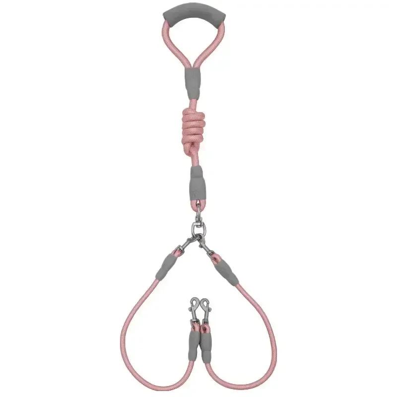 Pet Dual Head Dog Walking Rope One Drag Two Traction Rope Anti Winding and Detachable Leads for Hands Rope for Medium Large Dog