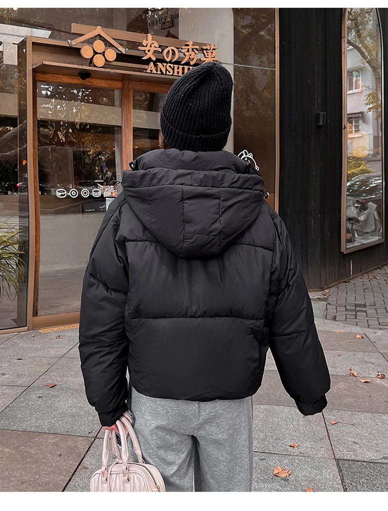 Women’s Short Hooded Windproof Thicken Warm Winter Jacket With Raglan Sleeves