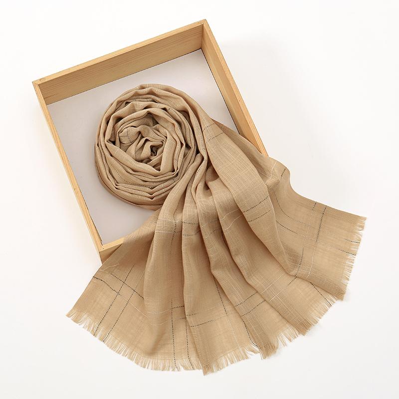 New Plaid Cotton Hijab For Women Solid Wrap And Shawls Musulman Headband Islamic Turban Headband Maxi Headscarf Foulard 180*65cm