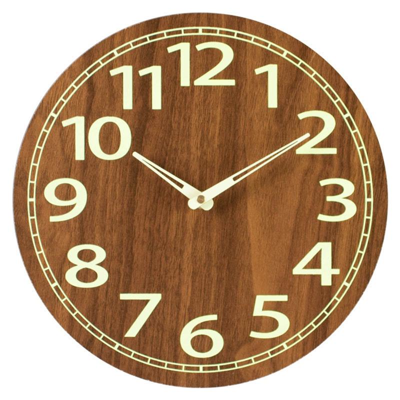 Wooden Glow In The Dark Clock, 12 Inch Silent Non-Ticking, Energy-Absorbing Luminous Wall Clock For Bedroom Living Room-A87Q
