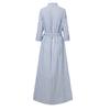 Women's High-End Striped Cotton Linen Cardigan Dress with Belt - Casual Seven-Sleeve Design