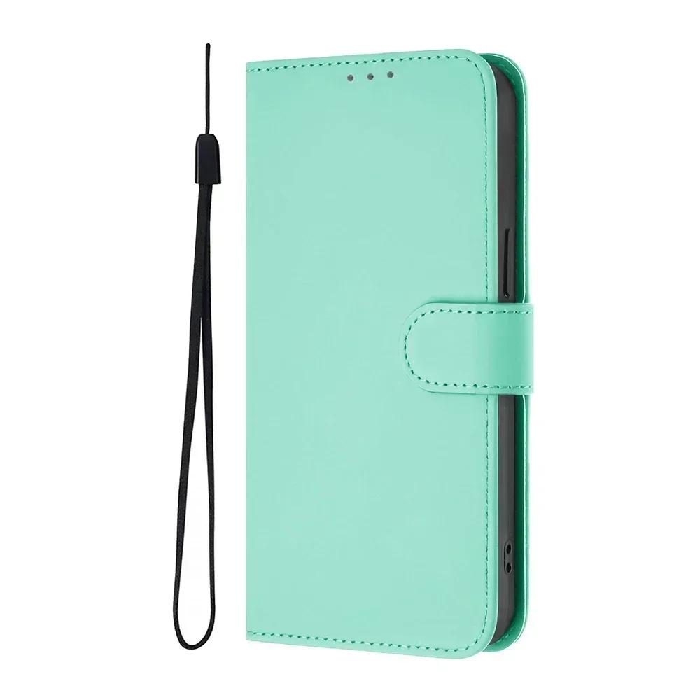Solid Color Wallet Case for Realme 13 Pro Plus 12 GT 6 6T C67 C65 C63 C61 C55 C53 C51 Note 60 50 Card Holder Strap Phone Cover