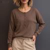 Women Casual Round Neck Solid Color Fall Long Sleeve Tee Tops