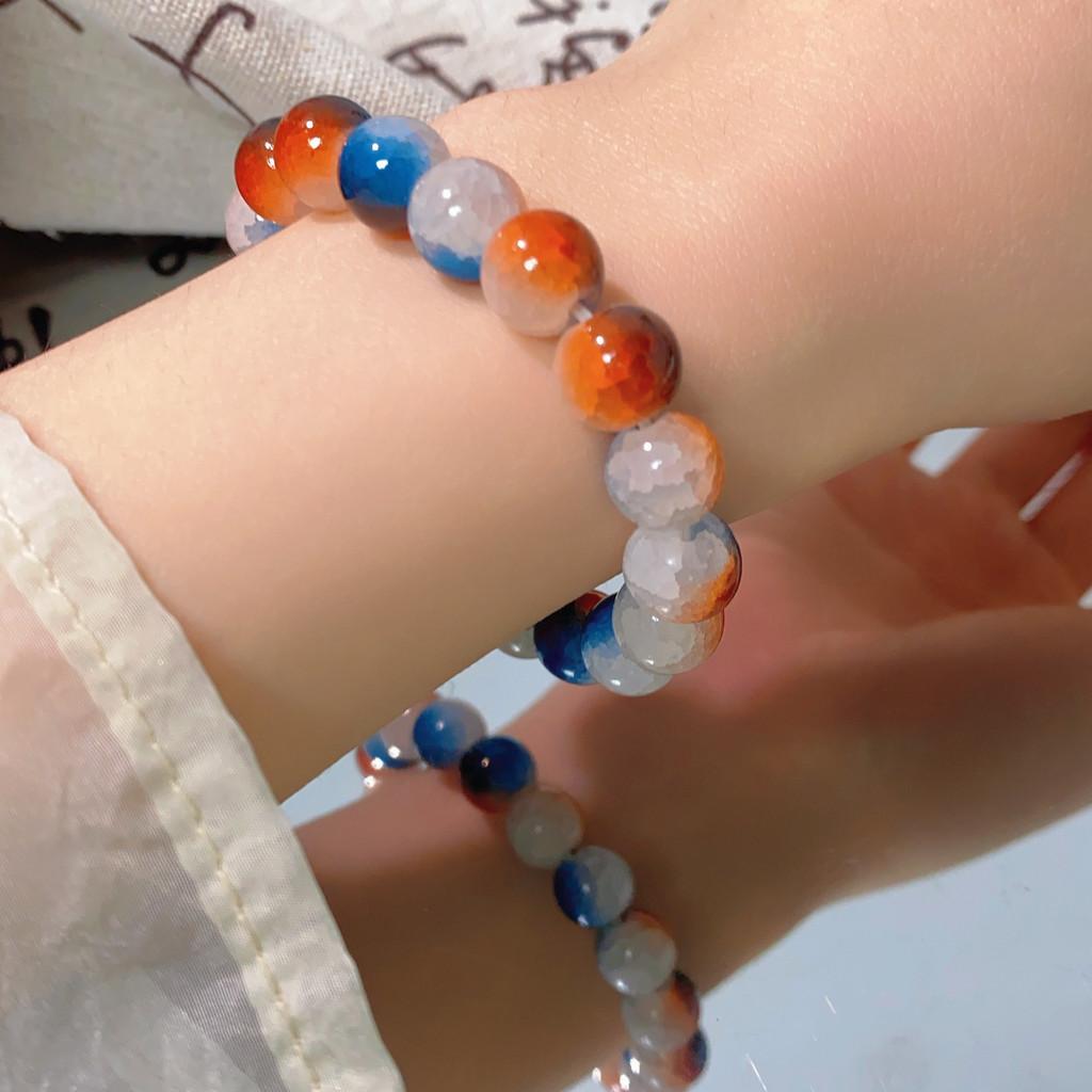 Modern Chinese Style Handmade Bracelet With Deep Sea Glass And Blue Tiger Stones Eye