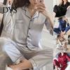 Female Nighty 2 Pcs/Set Pajamas Suit Imitation Silk Single-breasted Cardigan Oversized Turn-down Collar for Home