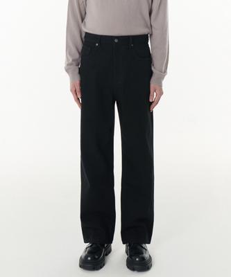 Brushed-Lined Wide Denim Pants [Black]