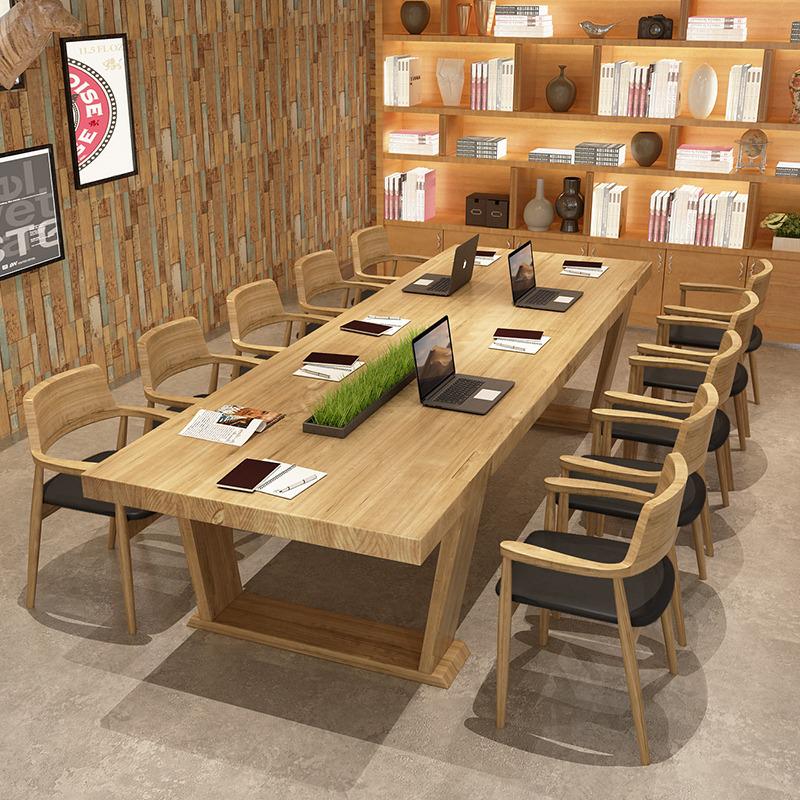 Solid Wooden Conference Table & Chair Set for Meetings and Negotiations