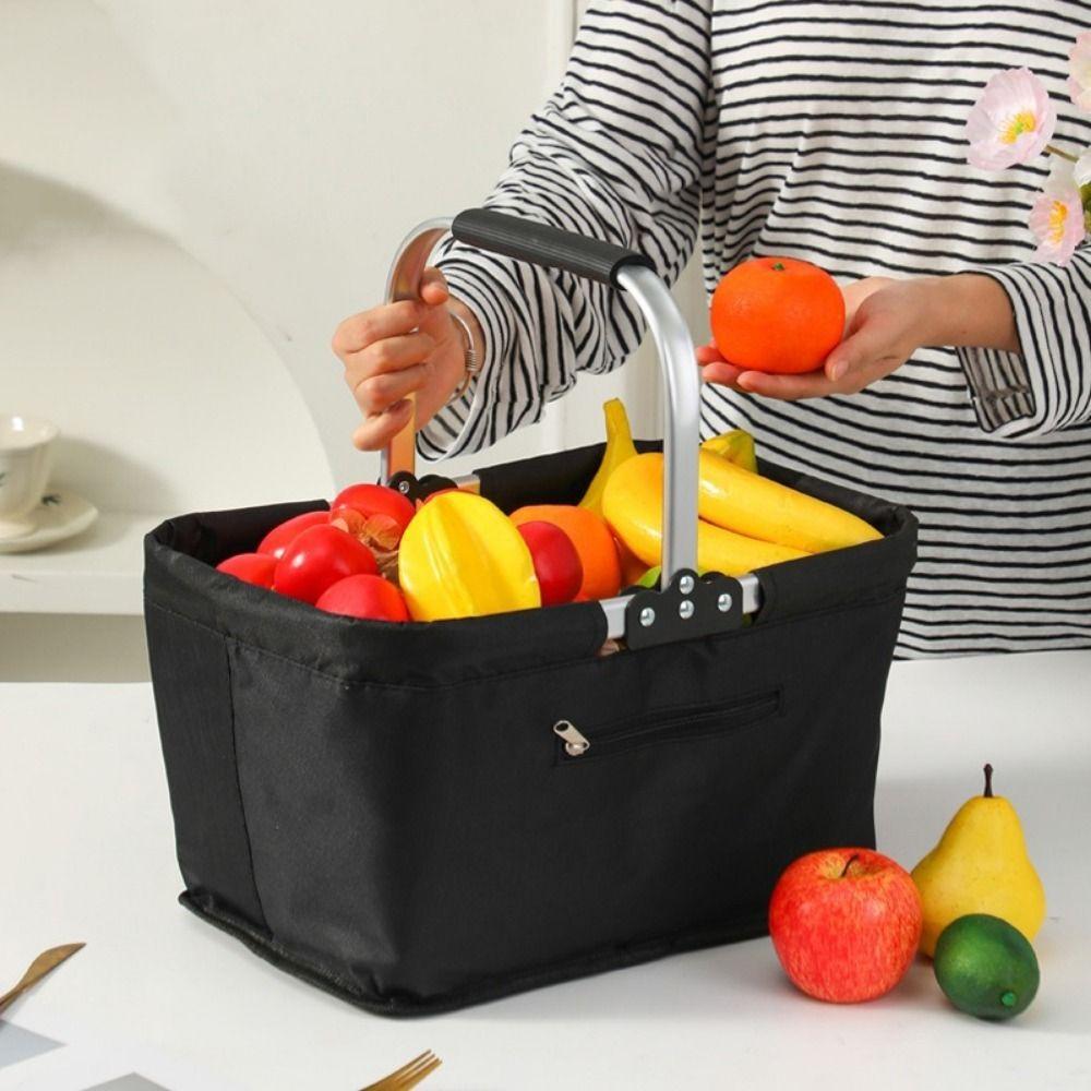 Cesto per la Spesa da 26 L con Telaio in Alluminio Borsa Termica da Picnic per Supermercato