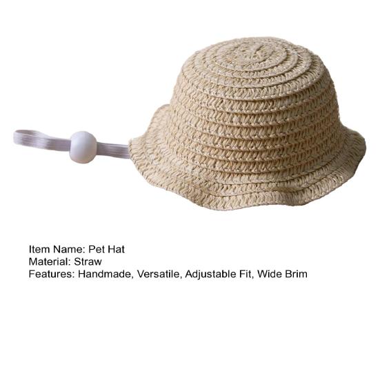 Pet Straw Hat Cat Sun Hat with Adjustable Drawstring Summer Pet Sun Hat for Cats And Dogs Outdoor Walks Sun Protection