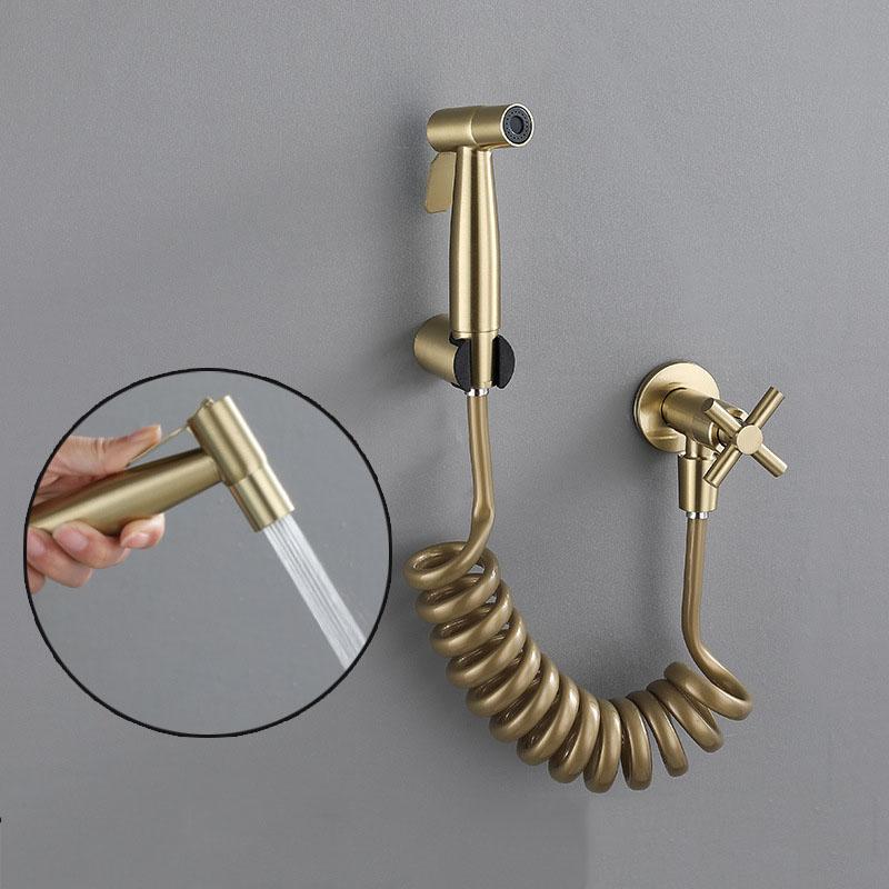 304 Stainless Steel Bathroom Bidet Faucet Set Wall Mounted Brushed Gold Handheld Hand Bidet Faucet Hand Sprayer Shower Cleaning