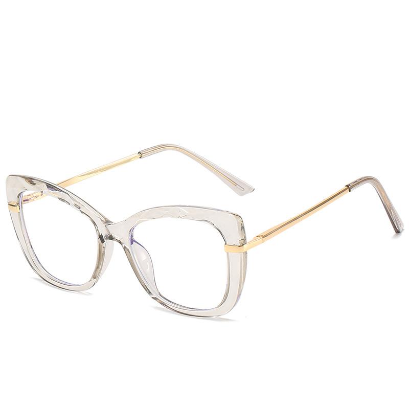 Cat'S Eye Crystal Cut Glasses Frame Trendy With Tr Spring Leg Flat Mirror Retro Frame