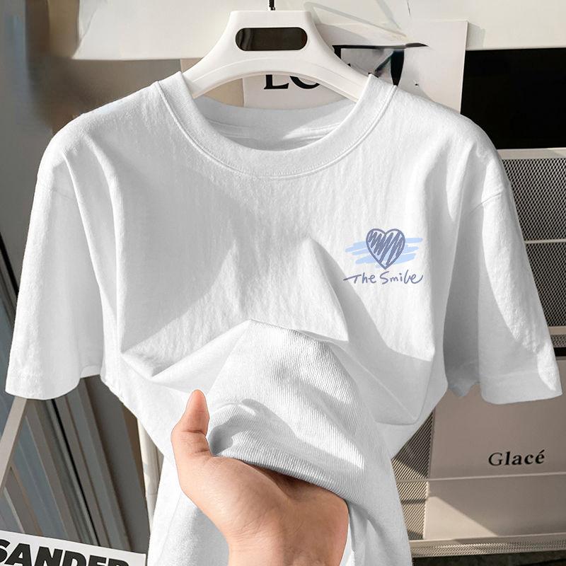 Летняя футболка с короткими рукавами, хлопковая футболка свободного кроя с круглым вырезом S белый