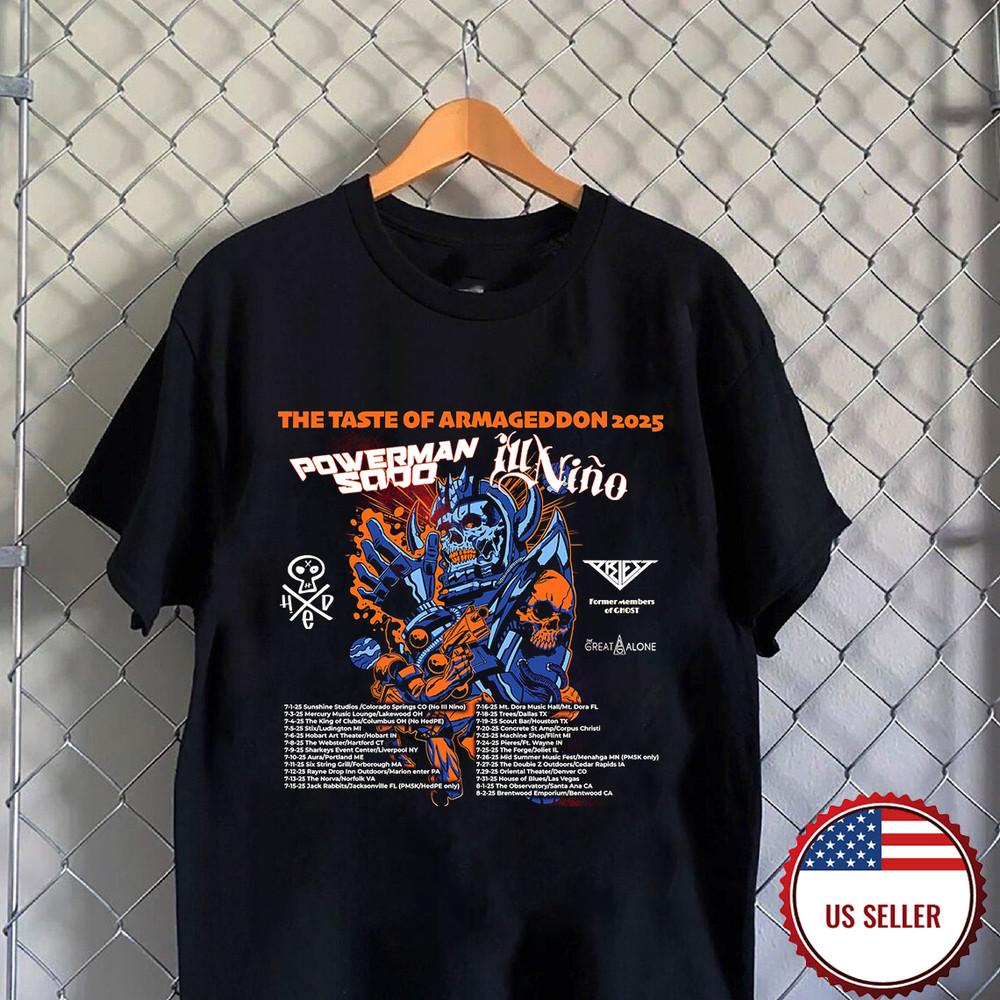 

POWERMAN 5000 The Taste Of Armageddon Tour T Shirt Full Size S-5XL Unisex T-Shirt L