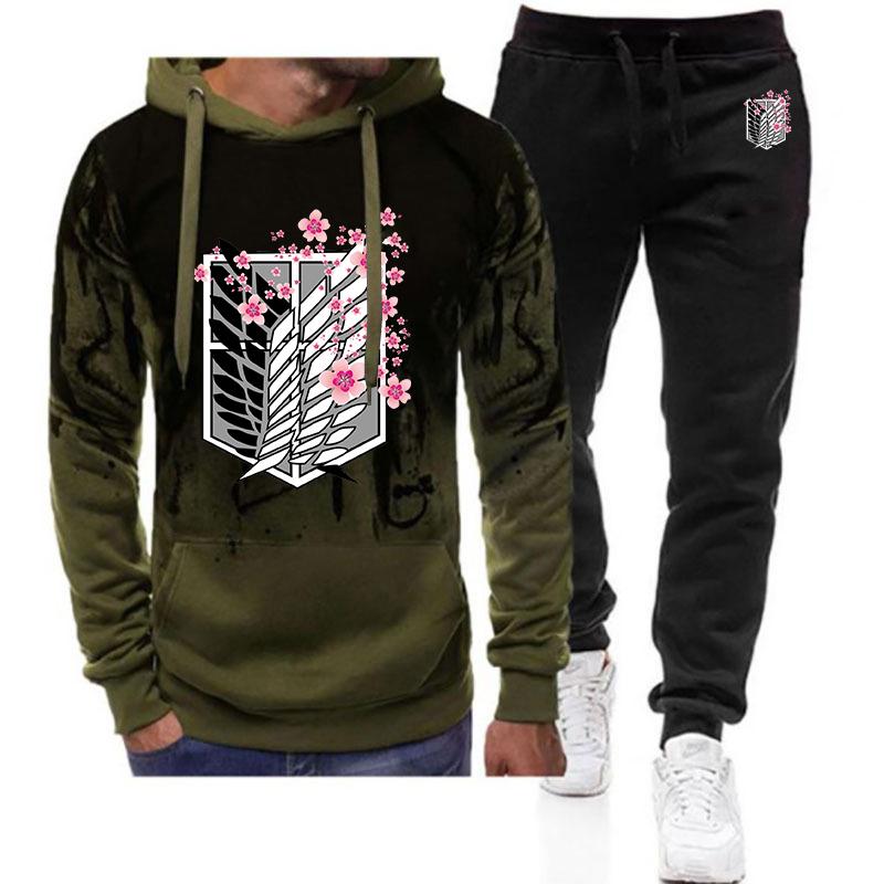 Japonské Anime Jaro A Podzim Pánský Útok Titanů Potisk Loga Kulatý Výstřih Pulovr Módní Mikiny+Jednoduché Kalhoty Obleky