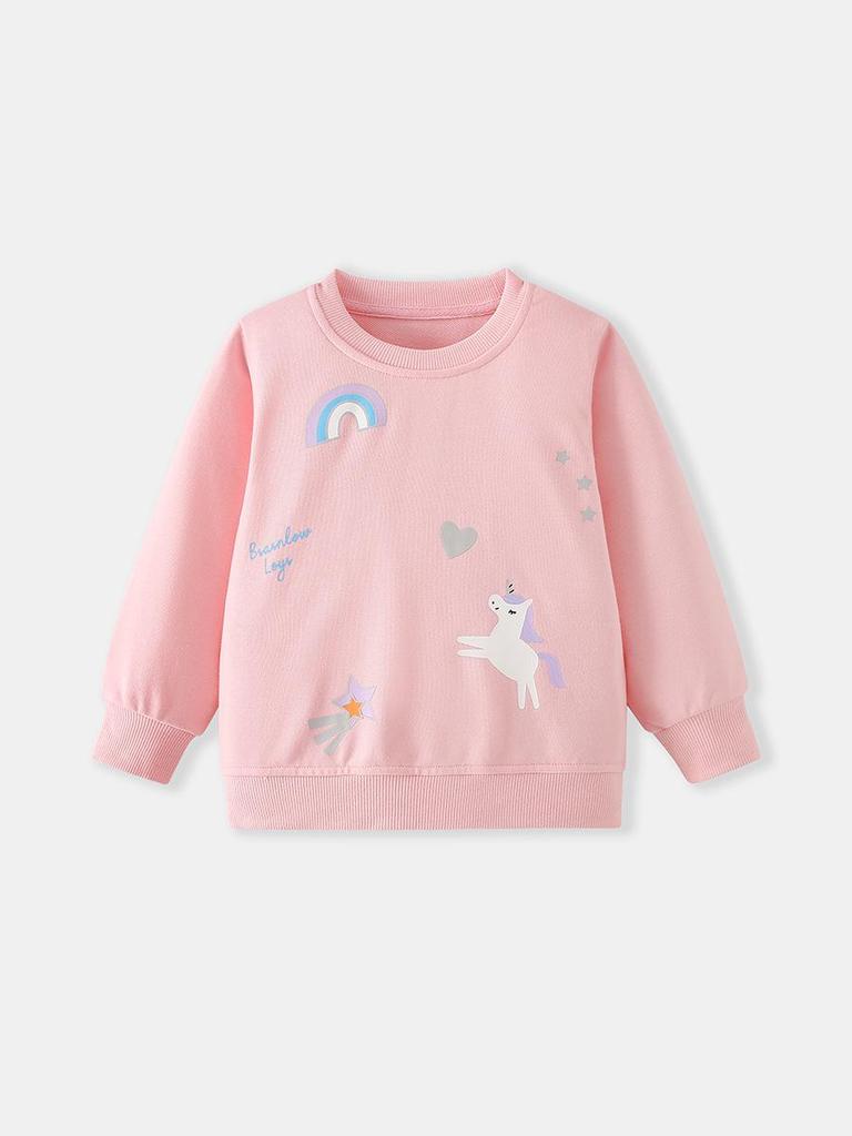 Unicorn Rainbow Print Girls' Round Neck Sweatshirt - Autumn/Winter Sportswear for 2-6 Years