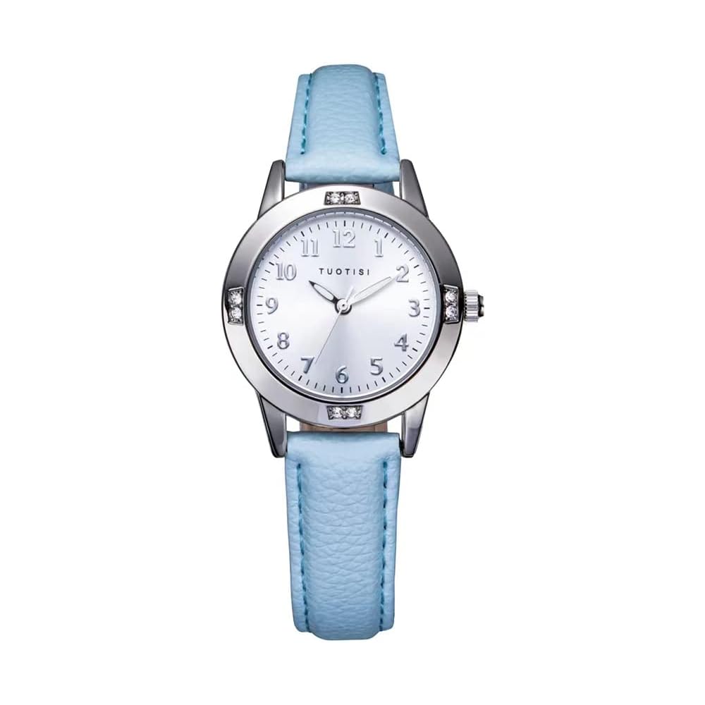 Girls Quartz Round Face Analog Watch with Arabic Numerals Daily Waterproof Cute Design for Women and Students Blue