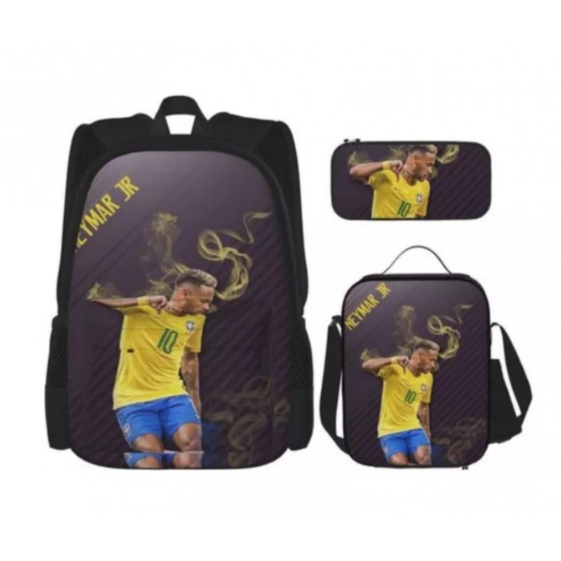 Kids Soccer Fan Backpack Set With Cristiano Ronaldo Neymar Print Oxford Fabric School Bag Boys Girls