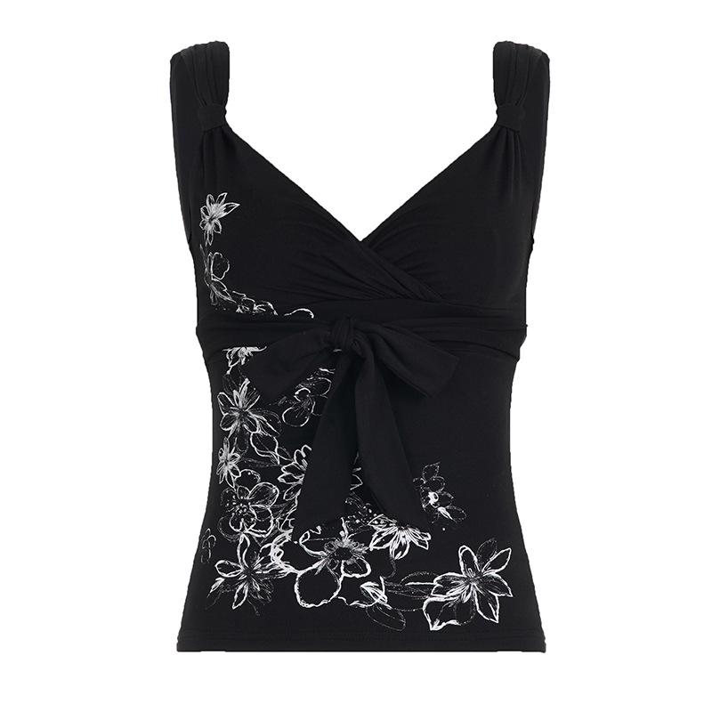 

Spring/Summer 2026 Floral Bow Tie Black Slimming Camisole for Women L чорний
