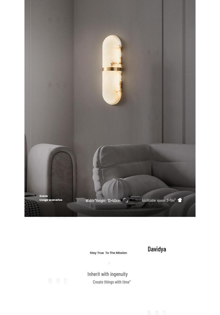 Minimalist All-Copper Wall Lamp: Luxury Marble Design for Living Room, Bedroom, or Entrance