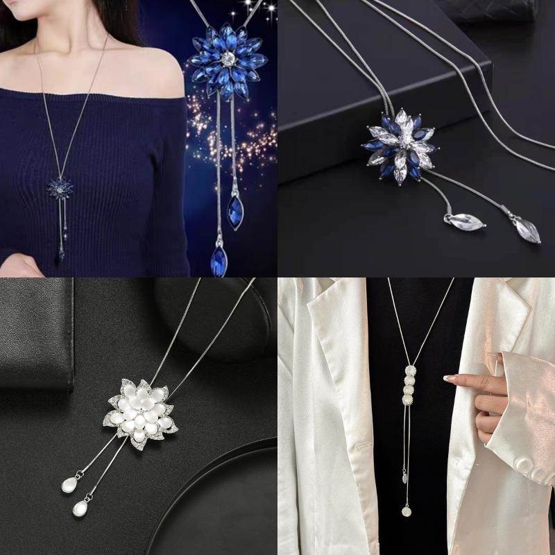 1Pcs New Trendy Korean Fashion Clothes Pendant Geometric Jewelry Vinatge Crystal Water Drop Sweater Long Necklaces For Women
