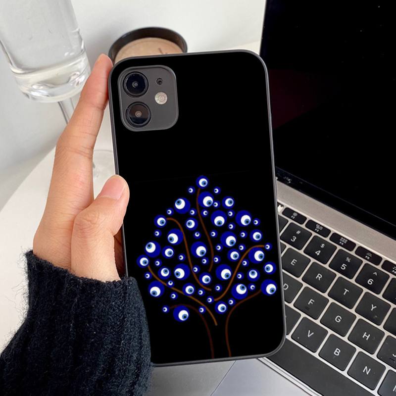 Evil Eye Illustrations czarny futerał na telefon iPhone 13 8 7 6S Plus X 5S SE 2020 XR 11 12 mini pro XS MAX