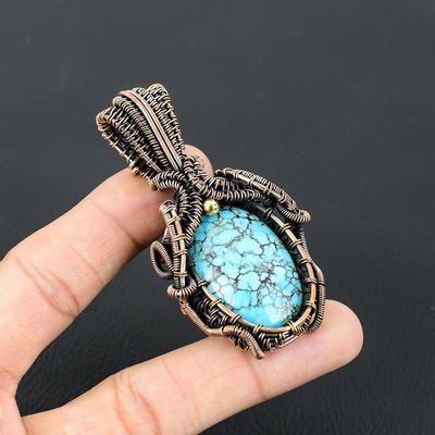 Turquoise Gemstone Handmade Pure Copper Wire Wrapped Wonderful Jewelry Pendant