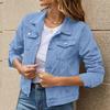 Women's Fashion Long Sleeve Solid Color Cardigan Lapel Pocket Single Breasted Short Denim Jacket Coat