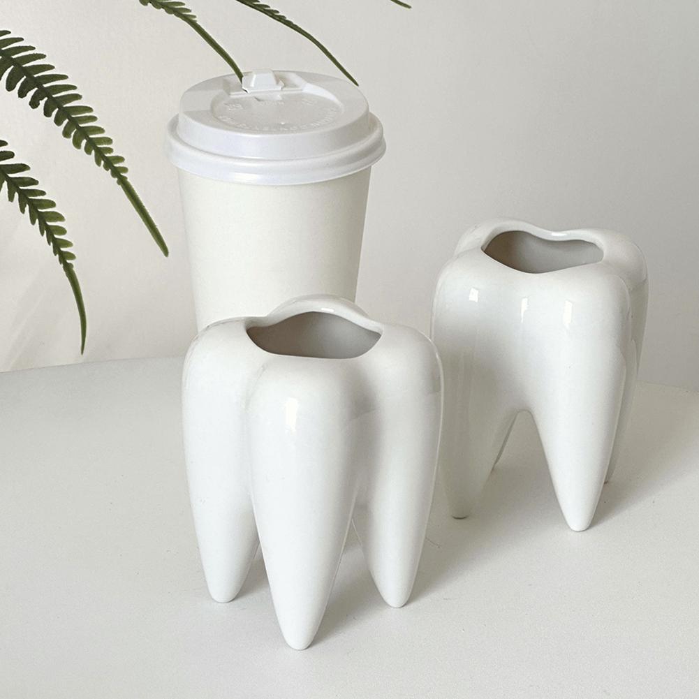 Funny Tooth Shape Ceramic Pen Holder Pencil Pot Storage Container Desk Pen Stand Succulent Pot Organizer Clinic Supplies