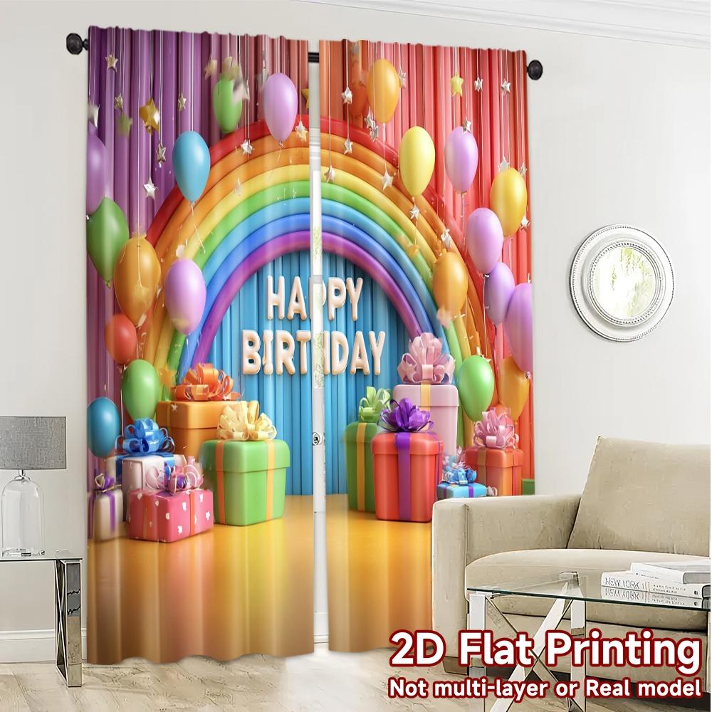 2pcs   2D FLAT PRINTING Curtains (Without Rod) Birthday Bliss(4) Light Filtering Popular Curtains Versatile Fabric Curtains Art
