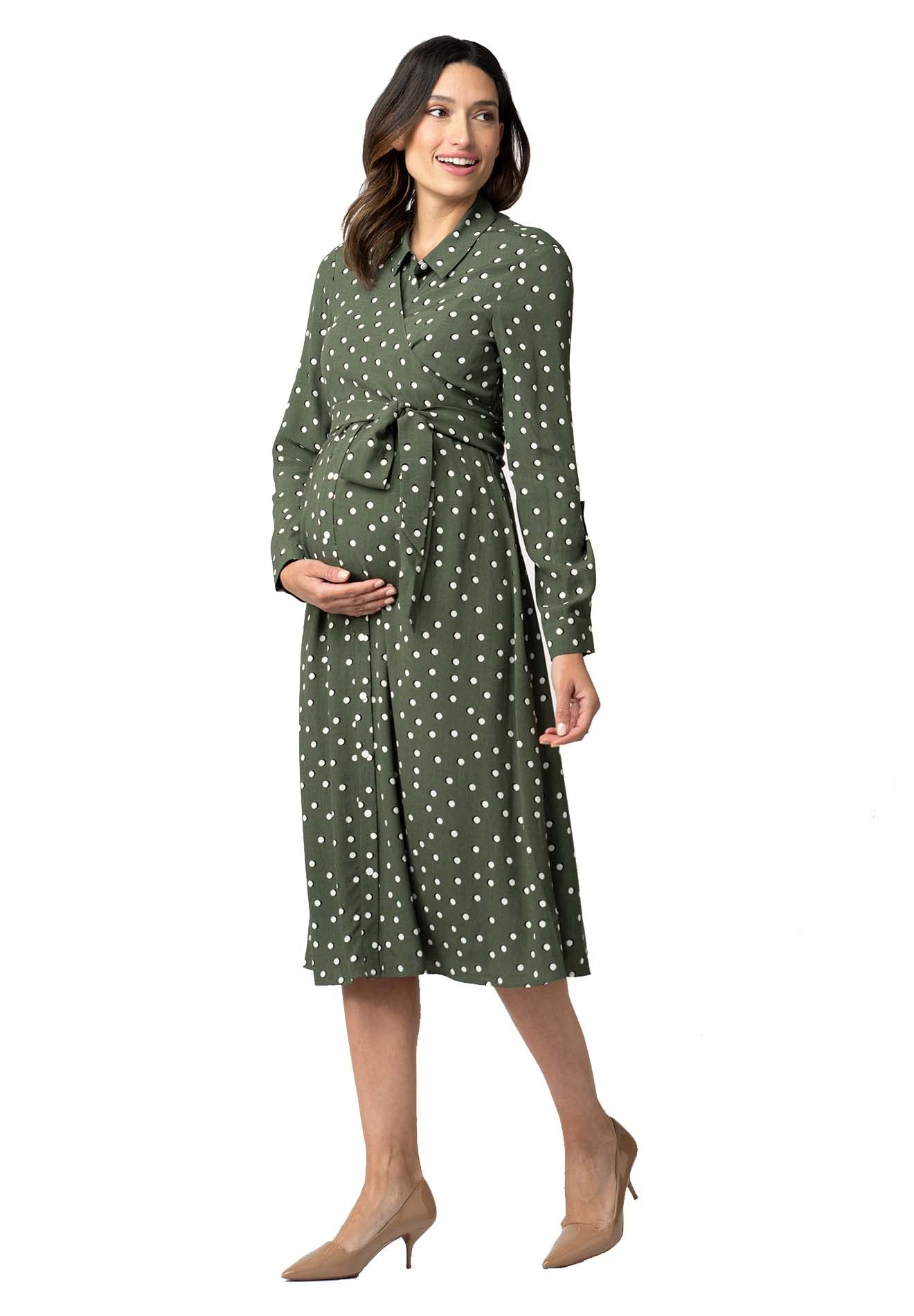 

Casual Dress Maternity Shirt Wrap Midi Dress BLESS Khaki [Serafin] Women s S(UK8) хакі